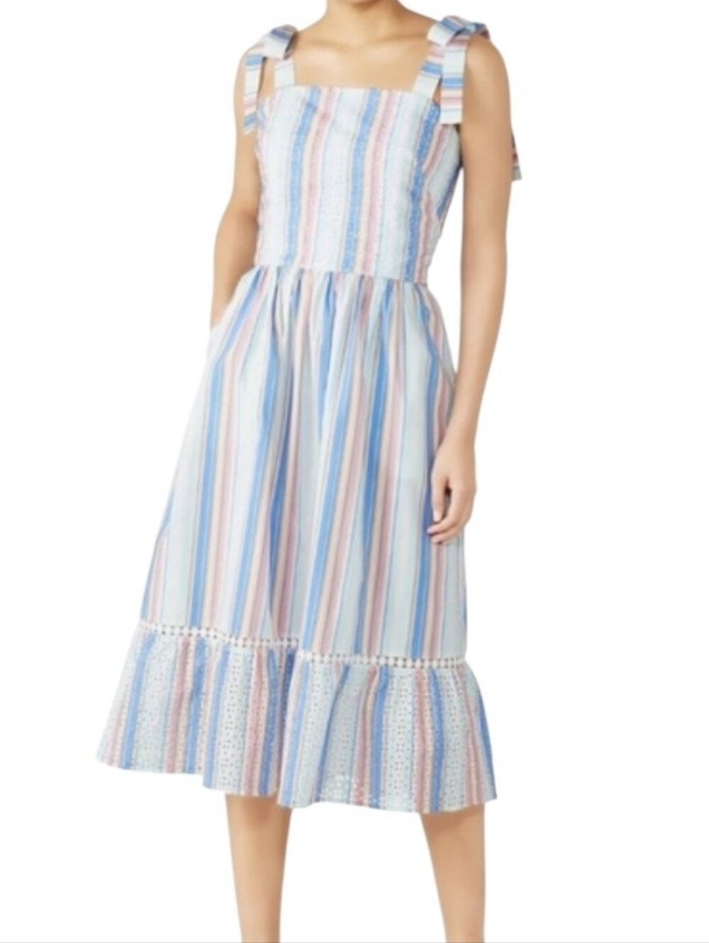 Soshanna striped eyelet tie straps midi sundress size 4
